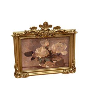 Stellar Design Studio Framed Floral Art – Gold Ornate Frame – 8.5” x 7.5”
